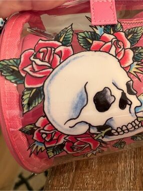 Ed Hardy Pink Skull & Rose Clear Barrel Tote Y2K